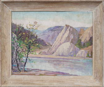 Antique Western Colorado River Framed Impressionist Landscape Oil Painting (1 of 5)