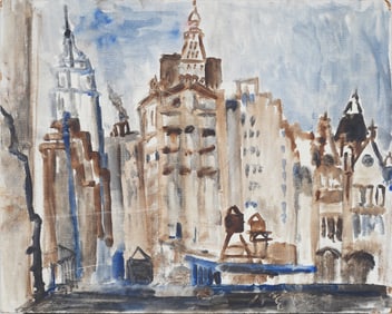 Vintage New York City Cityscape Modernist Original Oil Painting