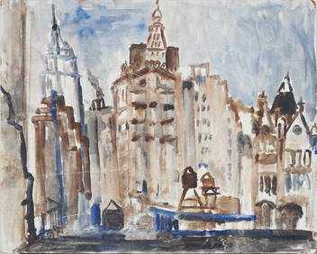 Vintage New York City Cityscape Modernist Original Oil Painting (1 of 5)