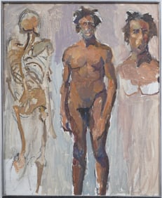 Vintage American Modernist Black Male Nude Studio Portrait Oil Painting