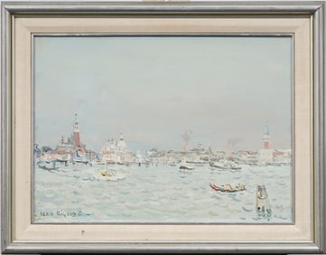 Jean Rigaud (1912 - 1999)  Antique French Impressionist "Morning in Venice" Signed Oil Painting