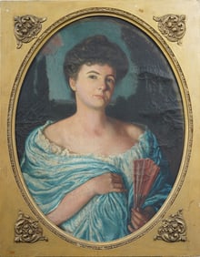 Important American Nocturnal Southern School Elegant Young Woman Large Framed Portrait Painting