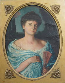Important American Nocturnal Southern School Elegant Young Woman Large Framed Portrait Painting (1 of 7)