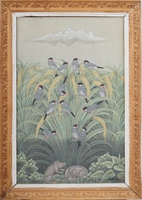 Vintage Framed Bali Landscape with Wild Birds Original Signed Painting