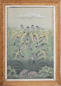 Vintage Framed Bali Landscape with Wild Birds Original Signed Painting (1 of 5)