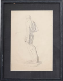 Antique European Male Nude Original Framed Portrait Drawing