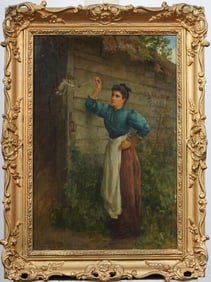 Henry John Yeend-King (1855 - 1924) Antique English Charming Woman and Cat Portrait Oil Painting