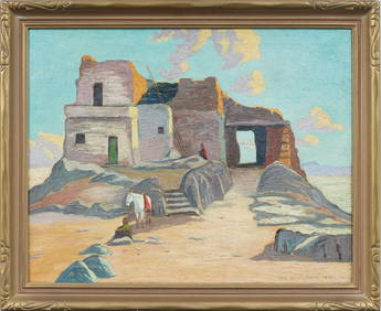 Antique American Large Impressionist Taos School New Mexico Western Landscape Original Oil Painting (1 of 8)