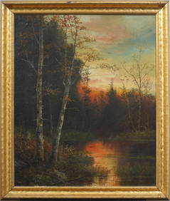 Signed Antique American Sunset Framed Landscape Original Large Landscape Oil Painting (1 of 7)