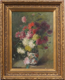 Antique Signed European 19th Century Impressionist Flower Still Life Oil Painting