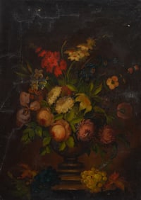 Antique American or European Flower Still Life Oil Painting
