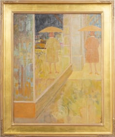 Kenneth Power Nicely Framed American Modernist Street Scene Exhibited Oil Painting