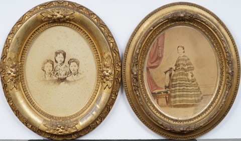 Pair of Oval Gilt Frames with Antique Photographs