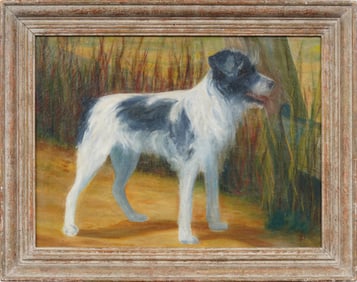 Antique Impressionist Dog Portrait Framed Signed Oil Painting ATTR Frank Duveneck (1848 - 1919)