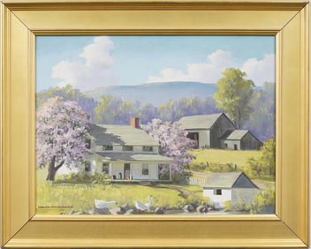 Edna Palmer Engelhardt (1897 - 1991) Antique American Impressionist Cherry Blossom Landscape