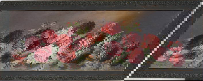 Large Antique American Realist Cut Roses Flower Still Life Signed Original Oil Painting (1 of 6)