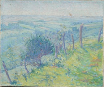 Antique American Impressionist Signed 1912 Panoramic Summer Pastel View Oil Painting