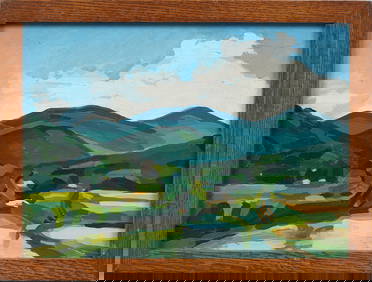 Antique American Modernist Framed Abstract Landscape Oil Painting (1 of 5)