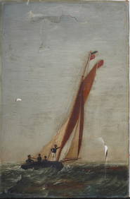 Signed 1886 Antique American Sailboat Race Seascape Oil Painting Nautical Restoration Project (1 of 5)