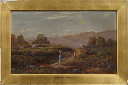 ATTR Henrietta Brown Antique European Impressionist Framed Landscape Oil Painting