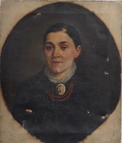 Antique American Realist Young Woman Portrait Oil Painting