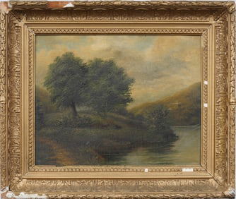 Antique American Hudson River School Framed Landscape Original Oil Painting