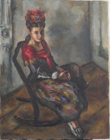 Signed Antique American School WPA Social Realist Pretty Young Woman Portrait Original Oil Painting