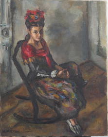 Signed Antique American School WPA Social Realist Pretty Young Woman Portrait Original Oil Painting (1 of 5)