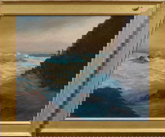 Rockwell Brank (1917-2007) Antique American Impressionist Crashing Surf Seascape Framed Oil Painting (1 of 7)