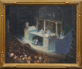 Signed Antique American Impressionist Signed Opera Stage Framed Oil Painting (1 of 6)