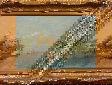 Antique Austrian American Impressionist Venice Italy Cityscape Framed Original Oil Painting