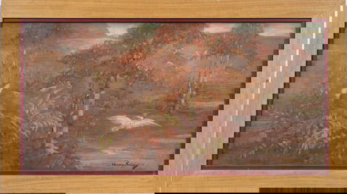 Herman Palmer (1894-1946) Large Antique American Impressionist Deer Running Landscape Painting