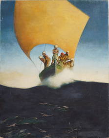 Antique American Impressionist Signed Nautical Seascape Illustration Large Oil Painting (1 of 7)