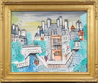 Charles Cobelle (1902-1998) Vintage French Modernist Paris Street Scene Gilt Framed Oil Painting (1 of 6)