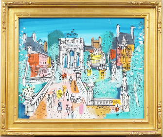 Charles Cobelle (1902-1998) Vintage French Modernist Paris Street Scene Gilt Framed Oil Painting (1 of 7)