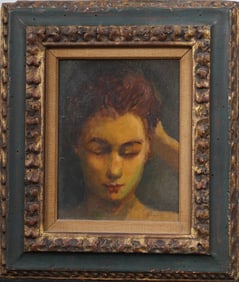 Nicely Framed Antique American Modernist Woman Portrait Signed Oil Painting