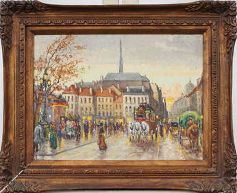 Antique French Impressionist Paris Street Scene Framed Signed Oil Painting (1 of 7)