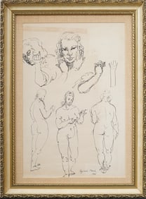 Reginald Marsh (1898 - 1954) Antique American Nude Woman Figure Study Signed Framed Drawing