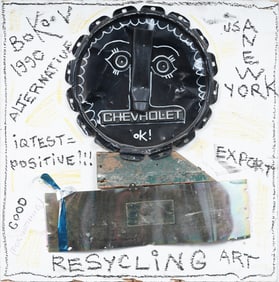 Vintage American School Outsider Art Mixed Media Assemblage