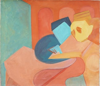 Vintage American School Cubist Portrait Original Oil Painting