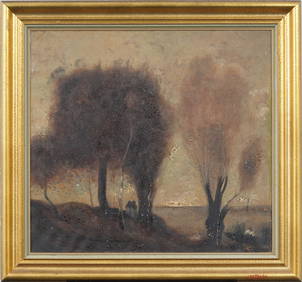 Antique French Impressionist Barbizon School Framed River Landscape Oil Painting (1 of 6)