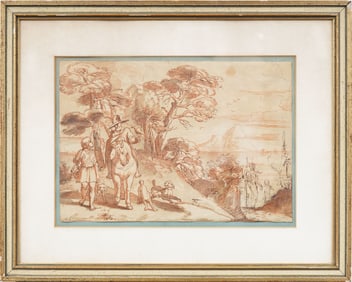 Signed Italian Old Master Landscape Framed Original Drawing