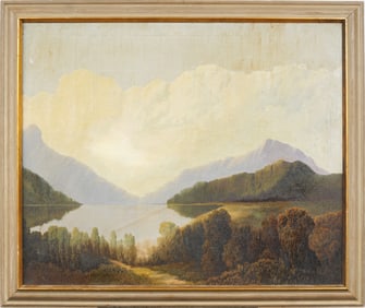 Large American Hudson River School Luminous Framed Landscape Oil Painting