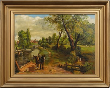Matthew Kolneus Signed Antique European River Scene Framed Oil Painting