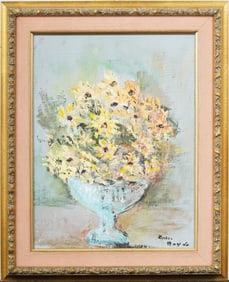Interesting and Finely Painted Signed American Modernist Flower Still Life Framed Oil Painting