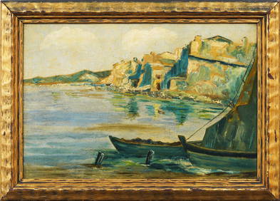 Antique European Impressionist Framed Coastal Seascape Oil Painting (1 of 6)