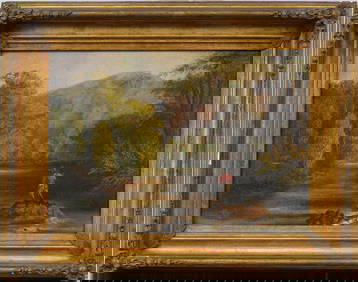 Antique American Hudson River School 19th Century Adirondack Fishing Scene Framed Painting (1 of 6)