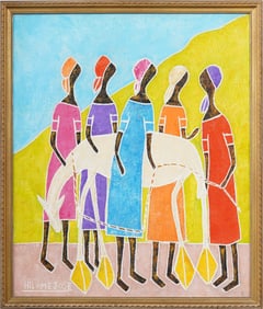 Hilome Jose (Born 1947) Vintage Modernist Haitian Figurative Signed Framed Oil Painting