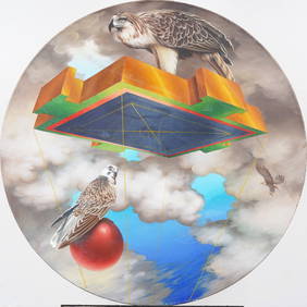 Super Realist Surreal American School Birds of Prey Portrait and Geometric Abstract Painting (1 of 5)