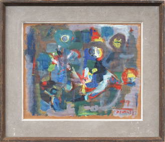 Antique American Abstract Expressionist Framed Signed Gouache on Paper Painting (1 of 8)
